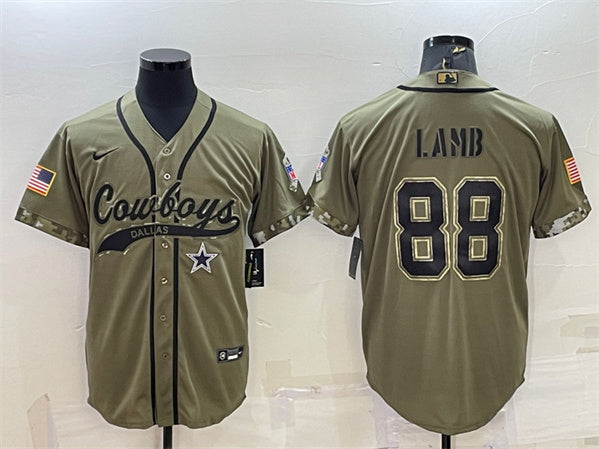 Dallas Cowboys #88 CeeDee Lamb 2022 Olive Salute to Service Baseball Jersey
