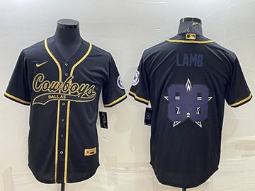 Dallas Cowboys #88 CeeDee Lamb Black Gold Team Big Logo With Patch Baseball Jersey