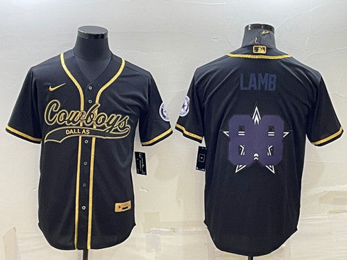 Dallas Cowboys #88 CeeDee Lamb Black Gold Team Big Logo With Patch Baseball Jersey