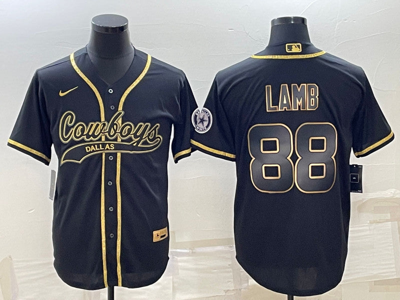 Dallas Cowboys #88 CeeDee Lamb Black Gold With Patch Baseball Jersey