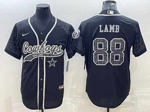 Dallas Cowboys #88 CeeDee Lamb Black Reflective With Patch Baseball Jersey