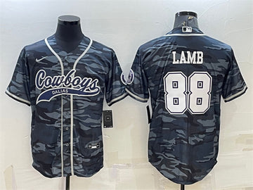 Dallas Cowboys #88 CeeDee Lamb Gray Camo With Patch Baseball Jersey