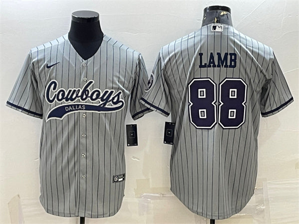 Dallas Cowboys #88 CeeDee Lamb Gray With Patch Baseball Jersey
