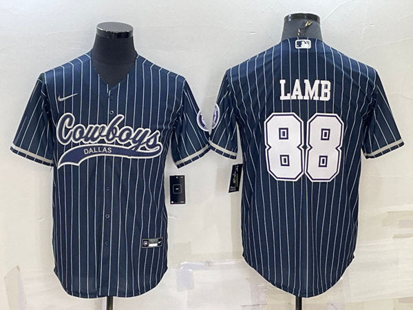 Dallas Cowboys #88 CeeDee Lamb Navy With Patch Baseball Jersey