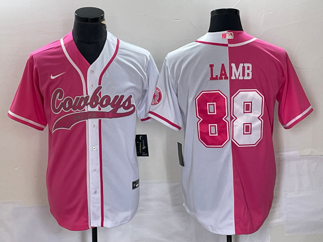 Dallas Cowboys #88 CeeDee Lamb Pink-White Split Baseball Jersey