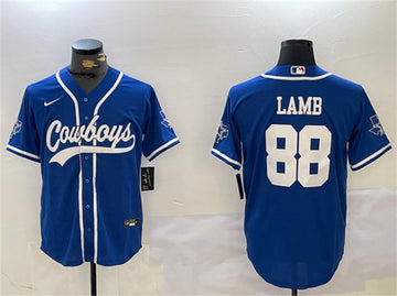 Dallas Cowboys #88 CeeDee Lamb Royal With Patch Baseball Jersey