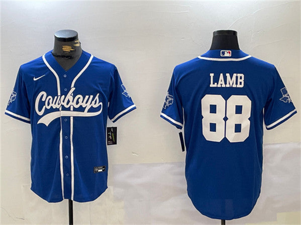 Dallas Cowboys #88 CeeDee Lamb Royal With Patch Baseball Jersey