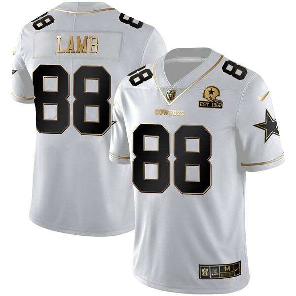 Dallas Cowboys #88 CeeDee Lamb White Golden Edition With 1960 Patch Jersey