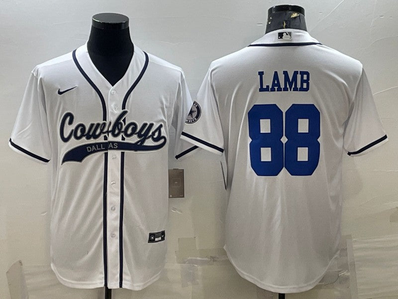 Dallas Cowboys #88 CeeDee Lamb White With Patch Baseball Jersey