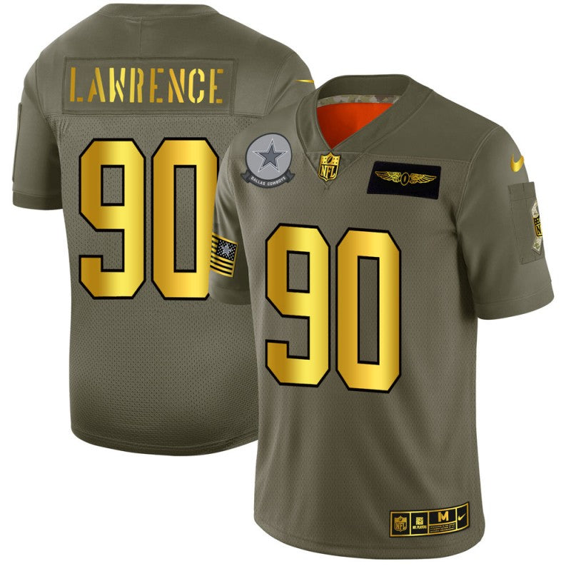 Dallas Cowboys #90 Demarcus Lawrence 2019 Olive-Gold Salute To Service Jersey