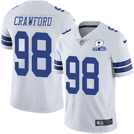Dallas Cowboys #98 Tyrone Crawford White With Est 1960 Patch Jersey