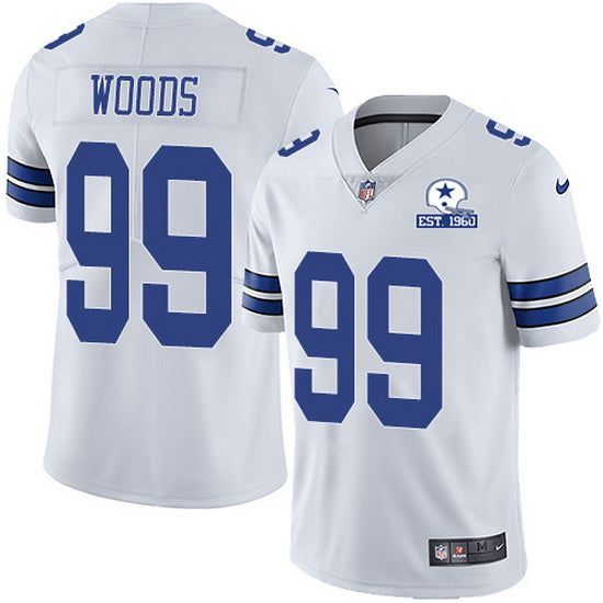 Dallas Cowboys #99 Antwaun Woods White With Est 1960 Patch Jersey