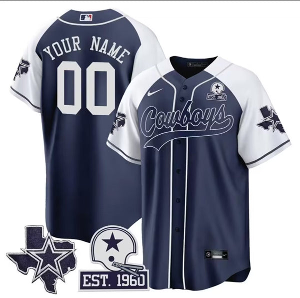 Dallas Cowboys Custom Navy Alternate With Est 1960 Patch Baseball jersey