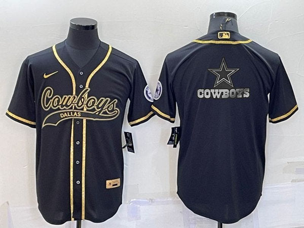 Dallas Cowboys Black Gold Team Big Logo With Patch Baseball Jersey