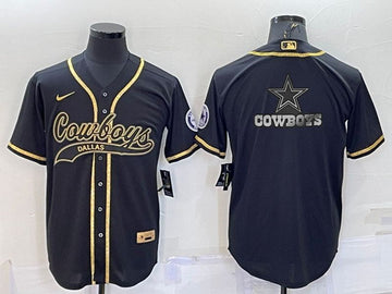 Dallas Cowboys Black Gold Team Big Logo With Patch Baseball Jersey