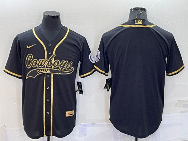 Dallas Cowboys Black Gold With Patch Baseball Jersey