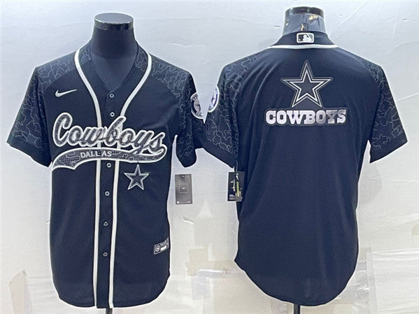 Dallas Cowboys Black Reflective Team Big Logo With Patch Baseball Jersey