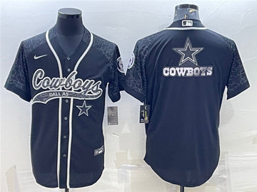 Dallas Cowboys Black Reflective Team Big Logo With Patch Baseball Jersey