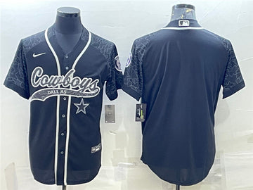 Dallas Cowboys Blank Black Reflective With Patch Baseball Jersey