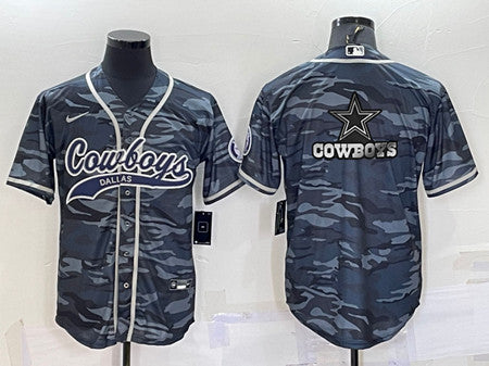 Dallas Cowboys Blank Gray Camo Team Big Logo With Patch Baseball Jersey