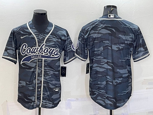 Dallas Cowboys Blank Gray Camo With Patch Baseball Jersey