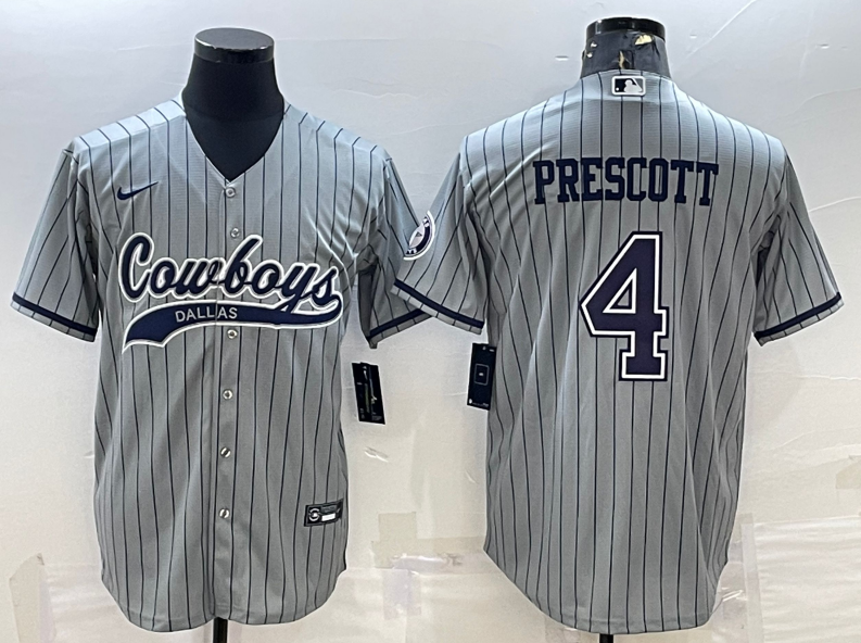Dallas Cowboys Customized Gray With Patch Baseball Jersey