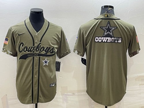 Dallas Cowboys Olive Salute To Service Team Big Logo Baseball Jersey