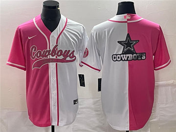 Dallas Cowboys Pink-White Split Team Big Logo Baseball Jersey