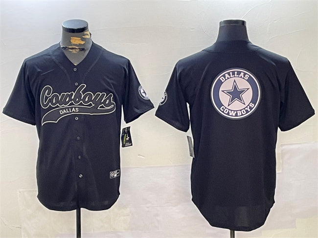Dallas Cowboys Team Big Logo Black With Patch Baseball Jersey