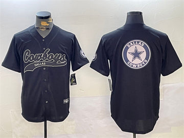 Dallas Cowboys Team Big Logo Black With Patch Baseball Jersey