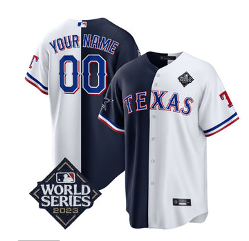 Dallas Cowboys & Texas Rangers Custom Navy-White Splite 2023 World Series Splite Baseball Jersey