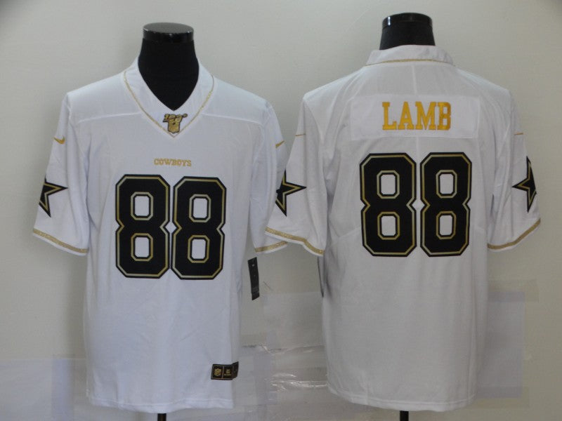 Dallas Cowboys White Golden #88 CeeDee Lamb 100th Season Jersey