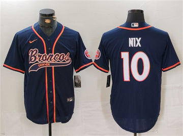 Denver Broncos #10 Bo Nix Navy Baseball Jersey