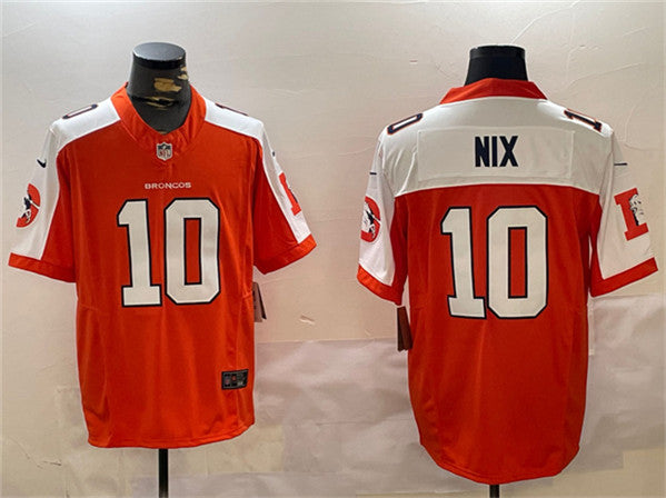 Denver Broncos #10 Bo Nix Orange 2024 FUSE Throwback Alternate Jersey