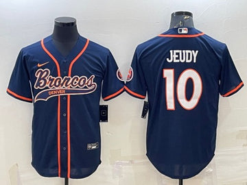 Denver Broncos #10 Jerry Jeudy Navy With Patch Baseball Jersey