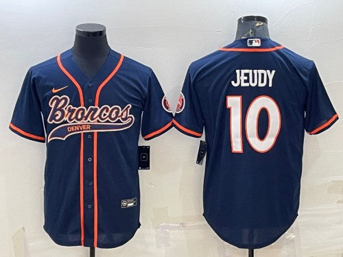 Denver Broncos #10 Jerry Jeudy Navy With Patch Baseball Jersey