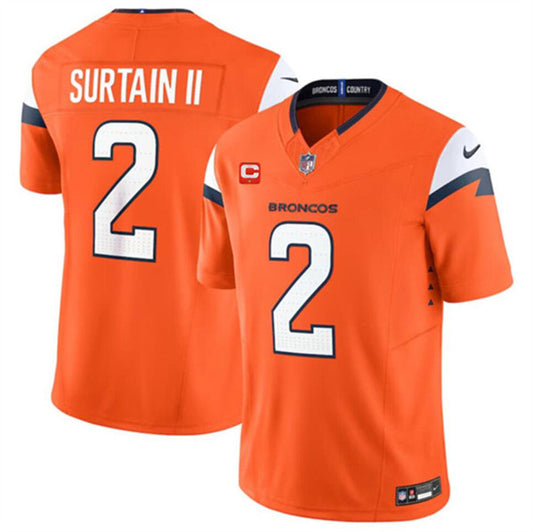 Denver Broncos #2 Pat Surtain II Orange 2024 FUSE With 1-Star C Patch Jersey