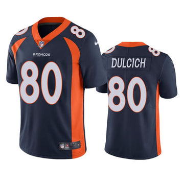 Greg Dulcich Denver Broncos navy jersey