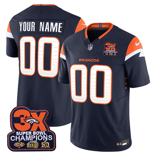 Denver Broncos Custom Navy 2024 FUSE 3-Time Champions Patch Jersey