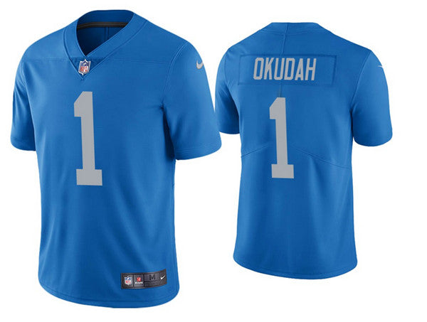 Jeff Okudah Detroit Lions blue jersey