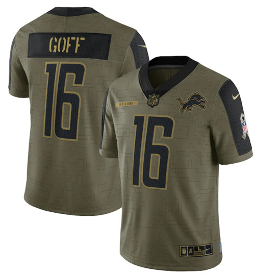 Jared Goff Detroit Lions olive Salute To Service jersey