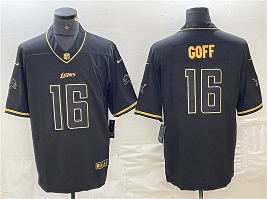 Detroit Lions #16 Jared Goff Black Gold Edition Jersey