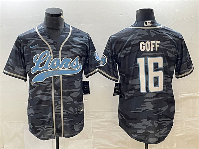 Jared Goff Detroit Lions gray Camo jersey