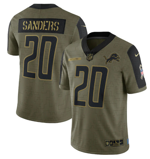 Barry Sanders Detroit Lions olive Salute To Service jersey