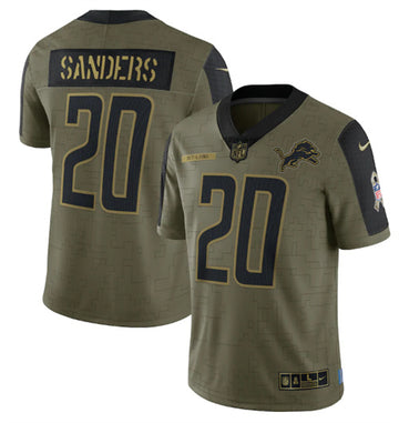 Barry Sanders Detroit Lions olive Salute To Service jersey