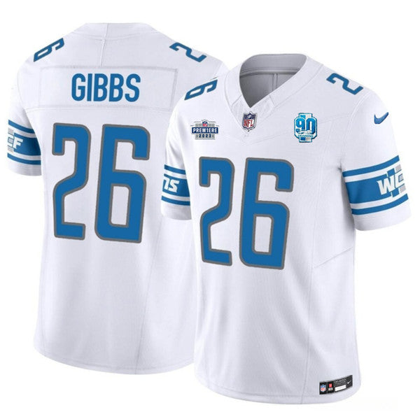 Jahmyr Gibbs Detroit Lions white FUSE jersey