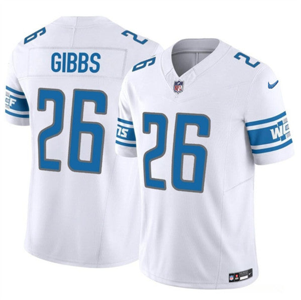 Jahmyr Gibbs Detroit Lions white FUSE jersey