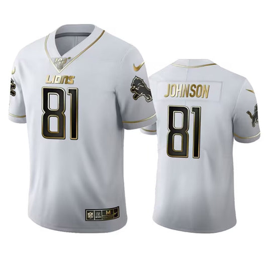 Detroit Lions #81 Calvin Johnson White 100th Season Golden Edition Jersey