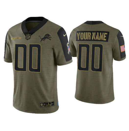 Custom Detroit Lions olive Salute To Service jersey