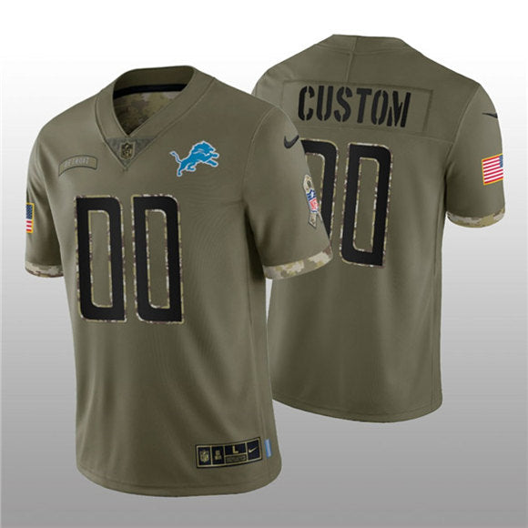 Custom Detroit Lions olive Salute To Service jersey